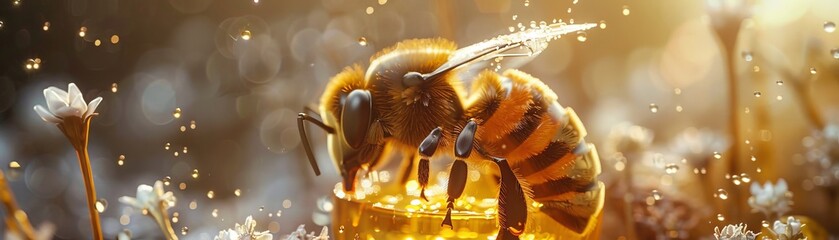 A gentle bee morphing into a honey pot, sweetening tea times with its golden, sticky treasure