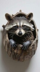 A mischievous raccoon morphing into a compact, hidden storage bin, perfect for stowing away toys