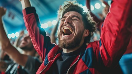 Portrait of a happy sport fans cheering