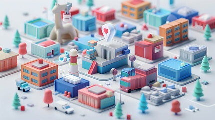 3D Flat Icon: AI Supply Chain Risk Mitigation - Businesses Utilize AI to Secure Consistent Supply and Identify Weaknesses in Isometric Scene
