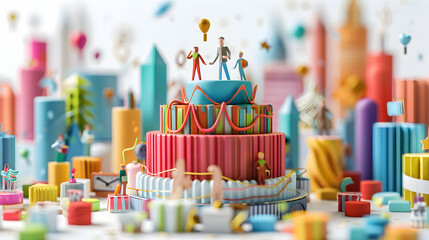 Business Growth Anniversary Celebration: 3D Flat Icon in Isometric Scene