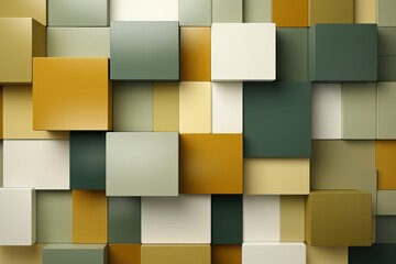 abstract geometric background with 3d squares in green and khaki tones. - obrazy, fototapety, plakaty