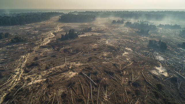 Devastation from Above: Aerial View of Deforested Landscape