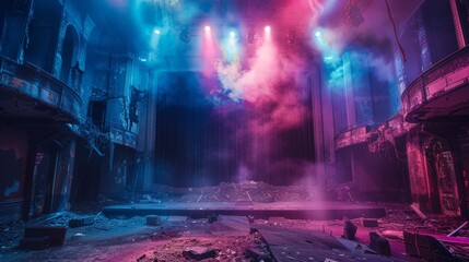 Apocalyptic Theater Stage with Neon Lights

