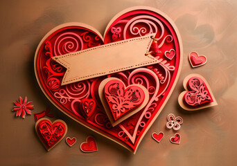 Fototapeta premium a red paper heart on brown background