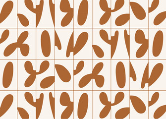 Linear seamless smooth abstract pattern drawing with brown color on beige background