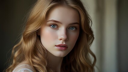 Naklejka premium Timeless Beauty: Breathtaking Portrait of a Radiant 21-Year-Old Woman