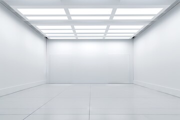 Obraz premium a 3D rendering of a white room. There are no objects in the room, and the walls, floor, and ceiling are all white. The room is lit by a bright light that is coming from the ceiling.