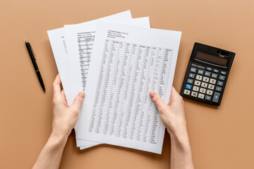 Fototapeta premium Financial paperwork. Calculating commercial costs pay invoices bills