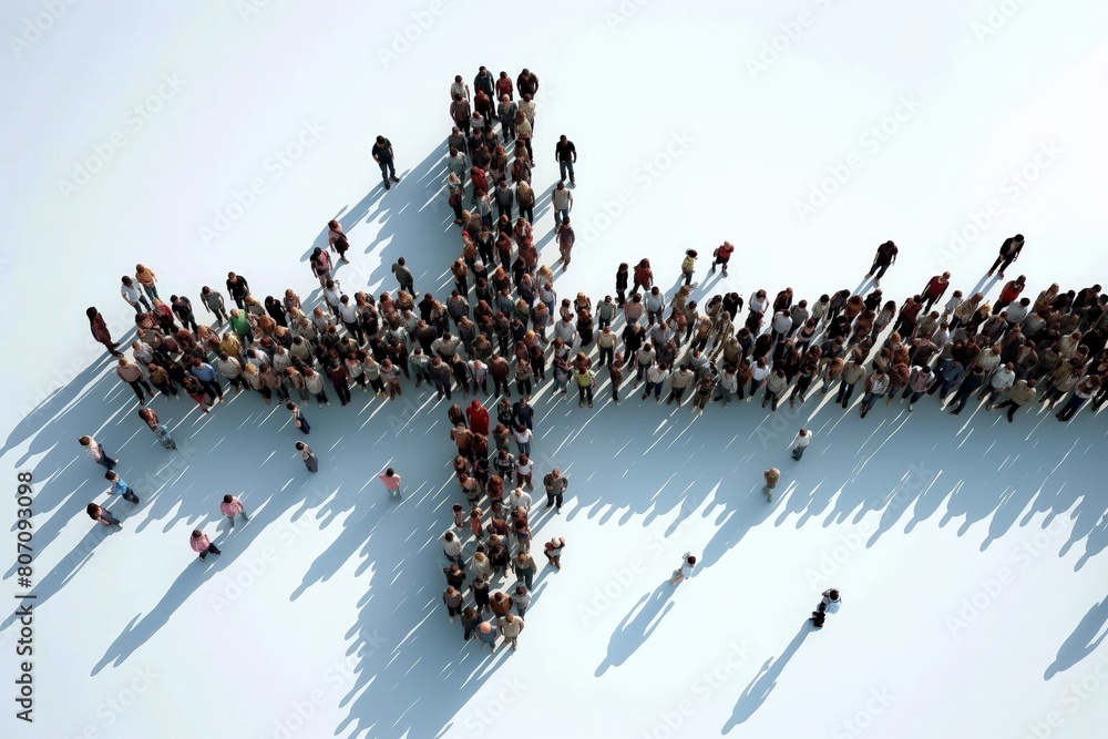 Wall mural aerial view of a crowd grouped in the shape of a cross