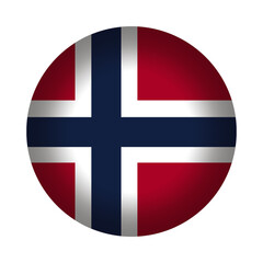 Round Norwegian flag icon, vector illustration. Isolated 3D Norway flag button.