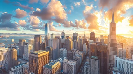 Obraz premium A panoramic view of the city center with towering skyscrapers and historic landmarks, capturing the essence of the capital's urban landscape.