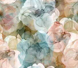 Colorful watercolor seamless pattern with alcohol ink floral spring flowers.
