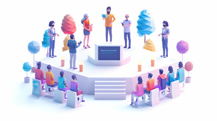 Isometric 3D Flat Design Illustration of Sales Team Recognition Ceremony with Rewarding Sales Targets Exceeding and Revenue Driving Concept in a Colorful Isometric Scene