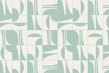 Linear seamless smooth and square abstract pattern drawing with turquoise color on beige background