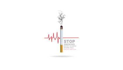 World Anti Tobacco Day. No Smoking Day. Quit Smoking, forbidden prohibited background with cigarette and Lung.