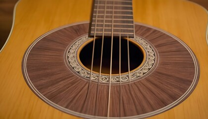 A close up view of an acoustic guitars rosette ag upscaled 2 - obrazy, fototapety, plakaty