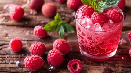 raspberry soda in a glass on the table