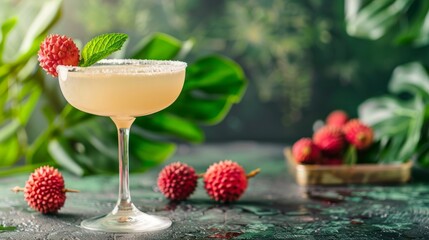 lychee cocktail in Margarita glass on table
