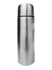 Stainless steel thermos bottle, isolated.