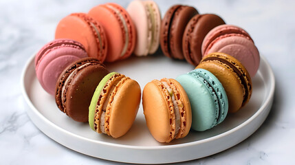 assortment of colorful french macarons on white plate