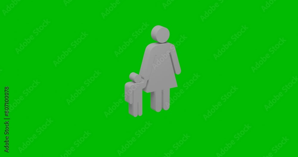 Poster animation of rotation of a white woman with child symbol with shadow. simple and complex rotation. s