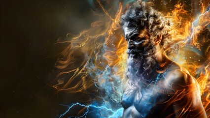 Ancient Greek god Zeus king of gods known for thunder and lightning. Concept Greek Mythology, Zeus, King of Gods, Thunderbolt, Lightning Bolt