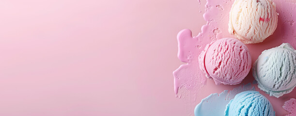 Minimalistic wallpaper background with milky multicolored ice cream in a pastel color palette.