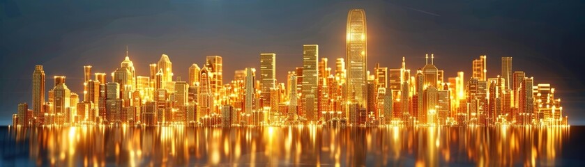 A luxurious digital illustration of a skyline filled with skyscrapers made of gold, symbolizing towering financial success
