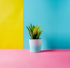  plant against colourful background.Minimal creaative nature and interior concept.