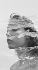 Woman with Sea and waves in mind, thinking about summer vacation minimal concept
