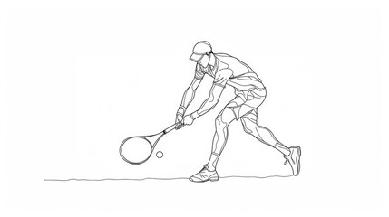 Olympic Sports. Tennis. Tennis player with racket and ball, one line drawing vector illustration.