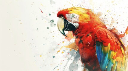 Vibrant abstract parrot portrait with an explosion of red and blue tones infused with dynamic elements