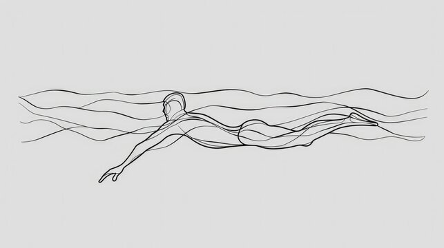 Olympic Sports. Swimming. Sketch of a swimmer on a white background. Vector illustration. Continuous line drawing. 