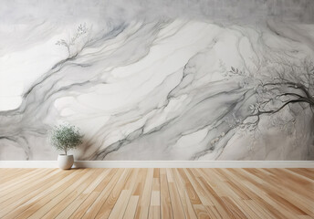 Hintergrund: Marmorwand mit hellem Holzfußboden 