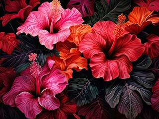 The image is a beautiful depiction of a tropical flower garden