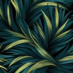 The image is a dark green background with light green and yellow leaves. The leaves are in a pattern and the image is very detailed.