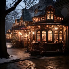 Beautiful christmas decoration in the old town of Lviv, Ukraine