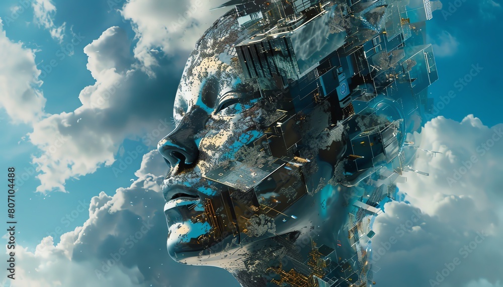 Aufkleber infuse elements of surrealism into a digital artwork featuring unexpected camera angles showcasing a