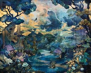 Infuse the essence of global updates into traditional art mediums by blending intricate details of diverse environmental backgrounds from a low-angle viewpoint Elevate the narrativ