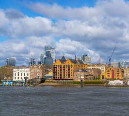 St John's Wharf residential area near the Canary Wharf district along the River Thames, formerly a...
