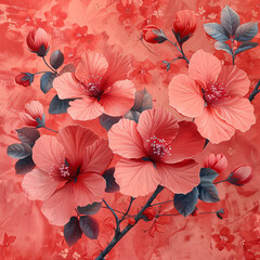 Pink Flowers on Red Background