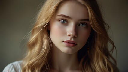 Naklejka premium Timeless Beauty: Breathtaking Portrait of a Radiant 21-Year-Old Woman