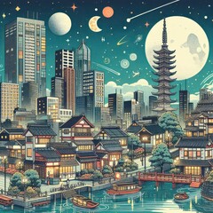 Anime style city illustration