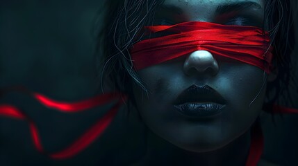 Blindfolded and Bound Woman in Dramatic Digital