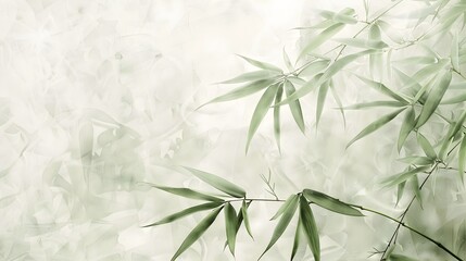 Pale Green Bamboo Fronds on Faded Oriental Paper Background