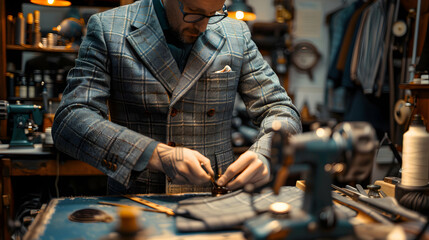 Master Tailor Creating Custom Garment with Precision and Creativity - Fashion Industry Concept