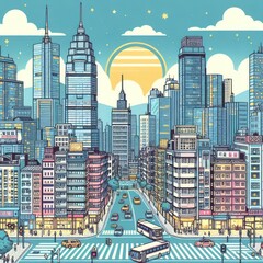 Anime style city illustration