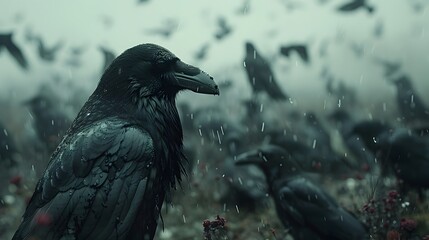 Moody Raven in Mysterious Fincher-esque Graveyard Landscape