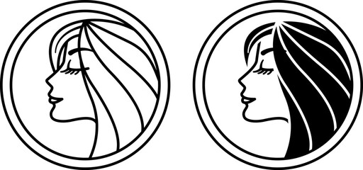 For All Skin Types Icons. Black and White Vector Icons of Beautiful Woman's Face. Beauty logo. Tag, Stamp, Label, Emblem For Skin Care Products Packaging
